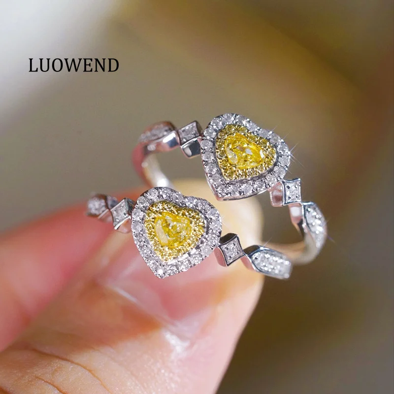 Кольца LUOWEND из 100% белого золота 18 карат, женское обручальное кольцо с настоящим натуральным желтым бриллиантом, романтическая форма сердца, высокие свадебные украшения
Кольца LUOWEND из 100% белого золота 18 карат, женское обручальное кольцо с настоящим натуральным желтым бриллиантом, романтическая форма сердца, высокие свадебные украшения