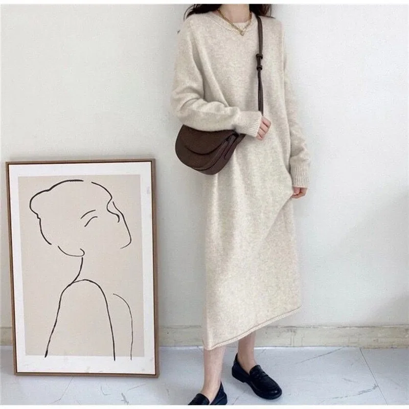 Ladies Autumn And Winter New Round Neck Knitted Wool Pullover Saddle Shoulder Sweater Dress Korean Casual Long Sleeves Hot Sale
Ladies Autumn And Winter New Round Neck Knitted Wool Pullover Saddle Shoulder Sweater Dress Korean Casual Long Sleeves Hot Sale