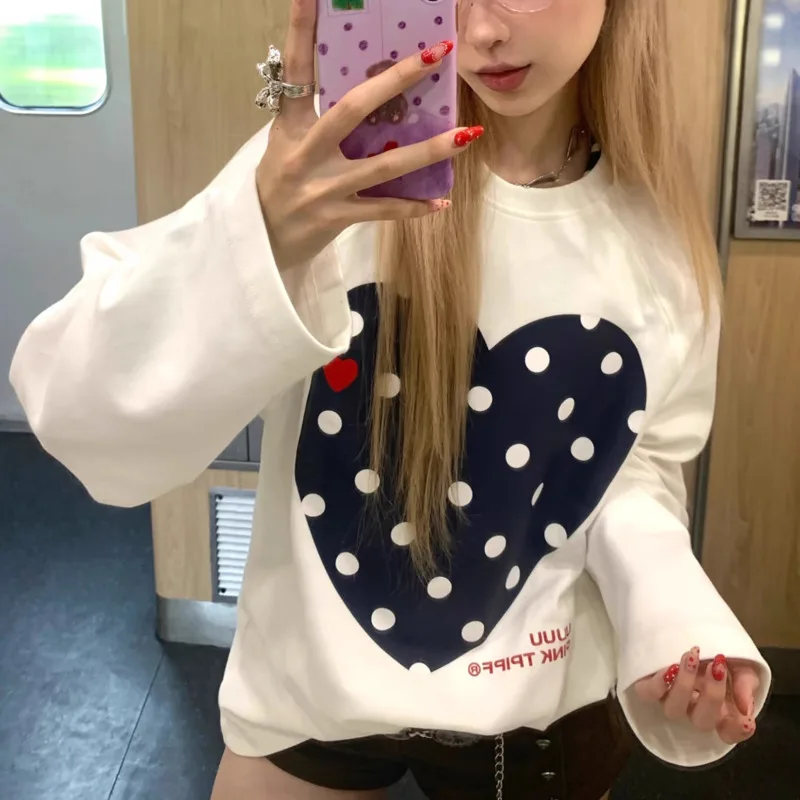 Женская футболка с длинным рукавом в горошек с большим сердцем, осенняя, свободная, повседневная, больших размеров, удобная, для работы, из чистого хлопка
Женская футболка с длинным рукавом в горошек с большим сердцем, осенняя, свободная, повседневная, больших размеров, удобная, для работы, из чистого хлопка