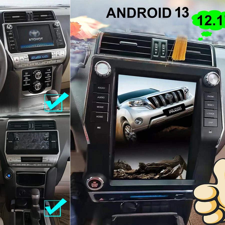 12,1 "Android 13 Tesla экран для Toyota Prado 150 LC150 J150 2018 для Toyota Prado GV/GXL/VX/KAKADU DVD плеер Авто Стерео GPS
12,1 "Android 13 Tesla экран для Toyota Prado 150 LC150 J150 2018 для Toyota Prado GV/GXL/VX/KAKADU DVD плеер Авто Стерео GPS