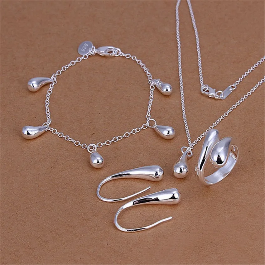 Hot new charms 925 Sterling Silver Water drop Pendant Bracelet necklace earrings ring Jewelry sets for women Fashion Party Gifts
Hot new charms 925 Sterling Silver Water drop Pendant Bracelet necklace earrings ring Jewelry sets for women Fashion Party Gifts