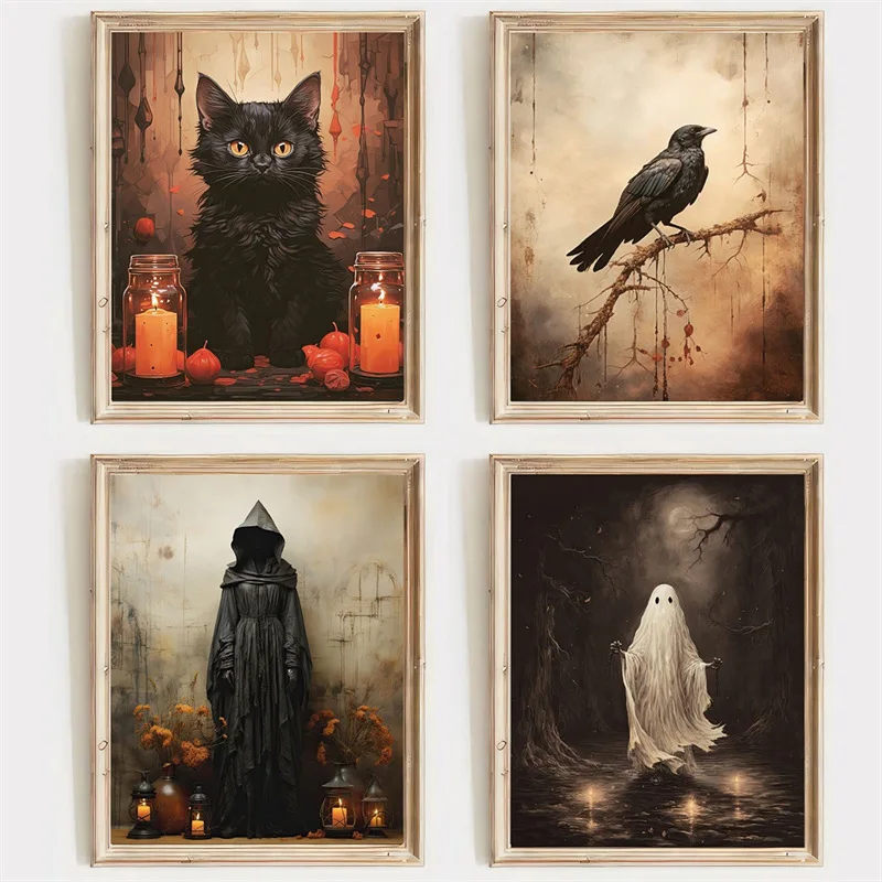 Gothic crow pumpkin skull abstract art canvas painting halloween decoration living room
Gothic crow pumpkin skull abstract art canvas painting halloween decoration living room