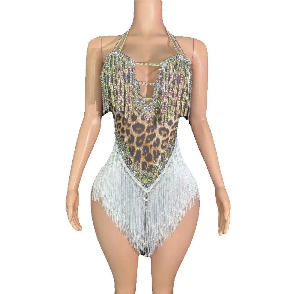 Sparkly Rhinestones Tassel Leopard Printing Bodysuit Sexy V Neck Backless Performance Dance Costume Singer Dancer Stage Wear
Sparkly Rhinestones Tassel Leopard Printing Bodysuit Sexy V Neck Backless Performance Dance Costume Singer Dancer Stage Wear