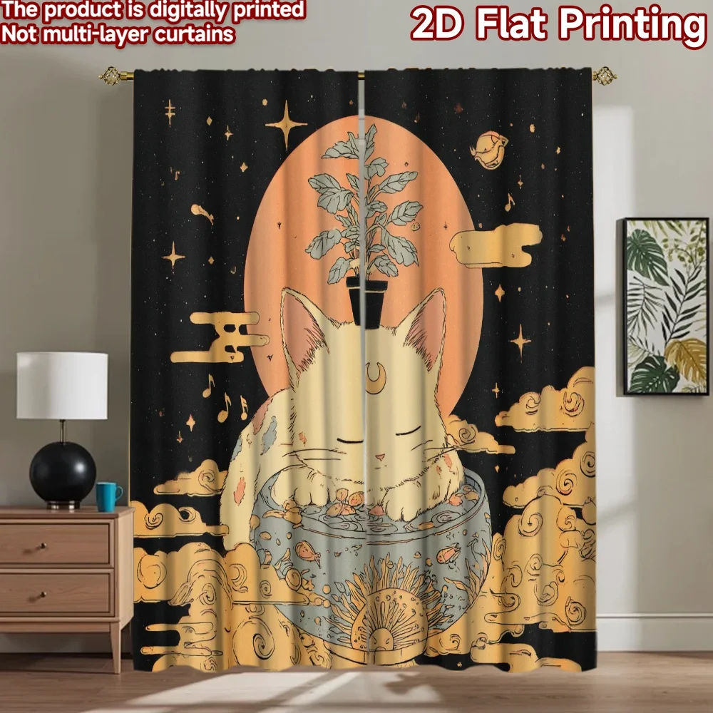 2D flat printing 2pcs Window Curtains Celestial Cat Cosmic Music Digital Printed Polyester Drapes Family Party Decoration Use
2D flat printing 2pcs Window Curtains Celestial Cat Cosmic Music Digital Printed Polyester Drapes Family Party Decoration Use