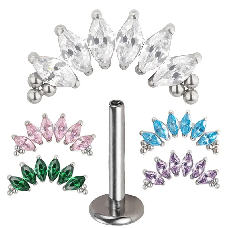 G23 Titanium PIERC 6 Zircon Marquise With Tri-bead Cluster Threaded Top Ear Cartilage Earrings Lip Ring Stud Piercing Jewelry
G23 Titanium PIERC 6 Zircon Marquise With Tri-bead Cluster Threaded Top Ear Cartilage Earrings Lip Ring Stud Piercing Jewelry