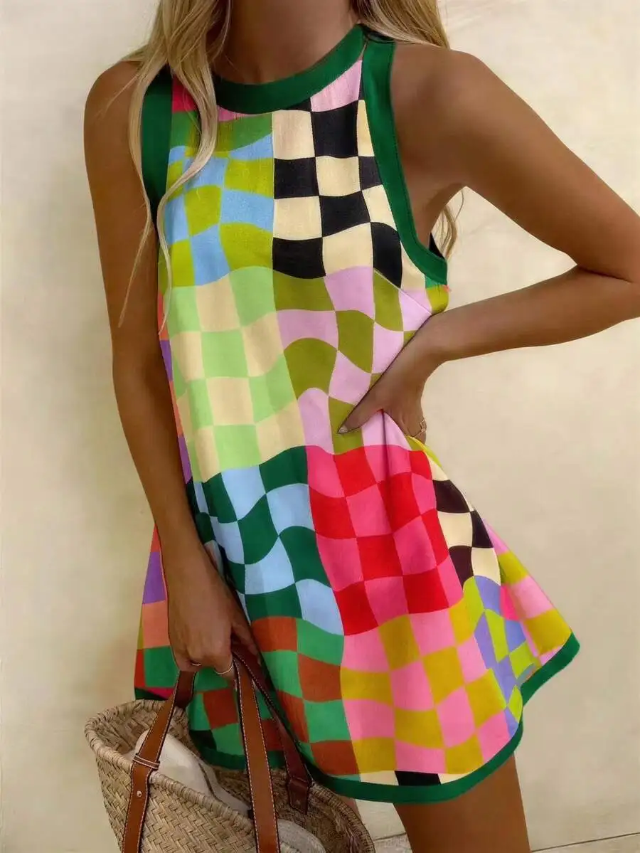 Womens Casual Colorful Checkerboard Print Sleeveless Mini Dress For Vacation
Womens Casual Colorful Checkerboard Print Sleeveless Mini Dress For Vacation