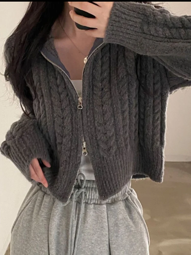 Loose Knitted Open Cardigan Sweater Spring Autumn Sle Retro Collar Zipper Twist Korean Version Top Women's Faion
Loose Knitted Open Cardigan Sweater Spring Autumn Sle Retro Collar Zipper Twist Korean Version Top Women's Faion