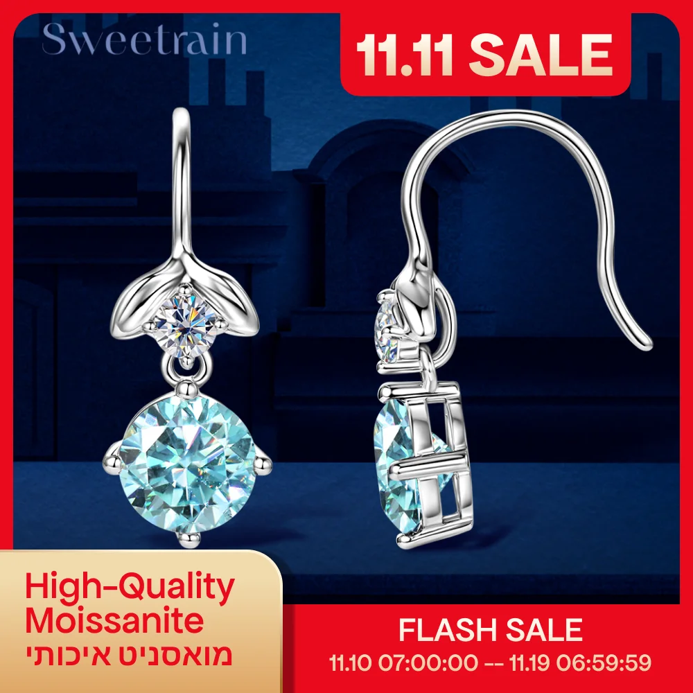 Sweetrain 1ct Blue Moissanite Earrings For Women 100% S925 Sterling Silver Plated 18k White Gold Dangle Earring GRA Certified
Sweetrain 1ct Blue Moissanite Earrings For Women 100% S925 Sterling Silver Plated 18k White Gold Dangle Earring GRA Certified