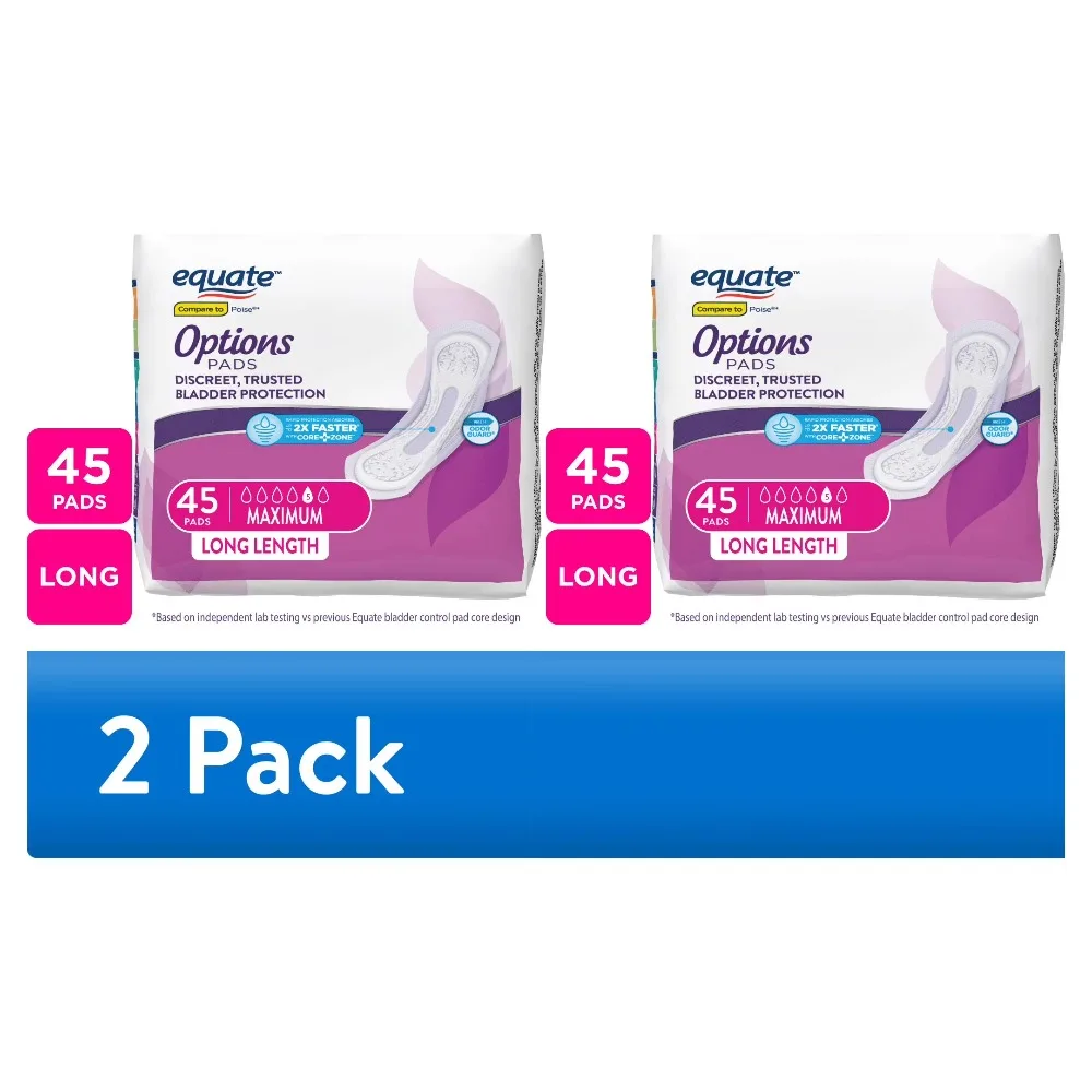 (2 pack) Equate Options Women's Incontinence Pads, Maximum Absorbency, Long Length (45 Count), Compare to Poise®
(2 pack) Equate Options Women's Incontinence Pads, Maximum Absorbency, Long Length (45 Count), Compare to Poise®