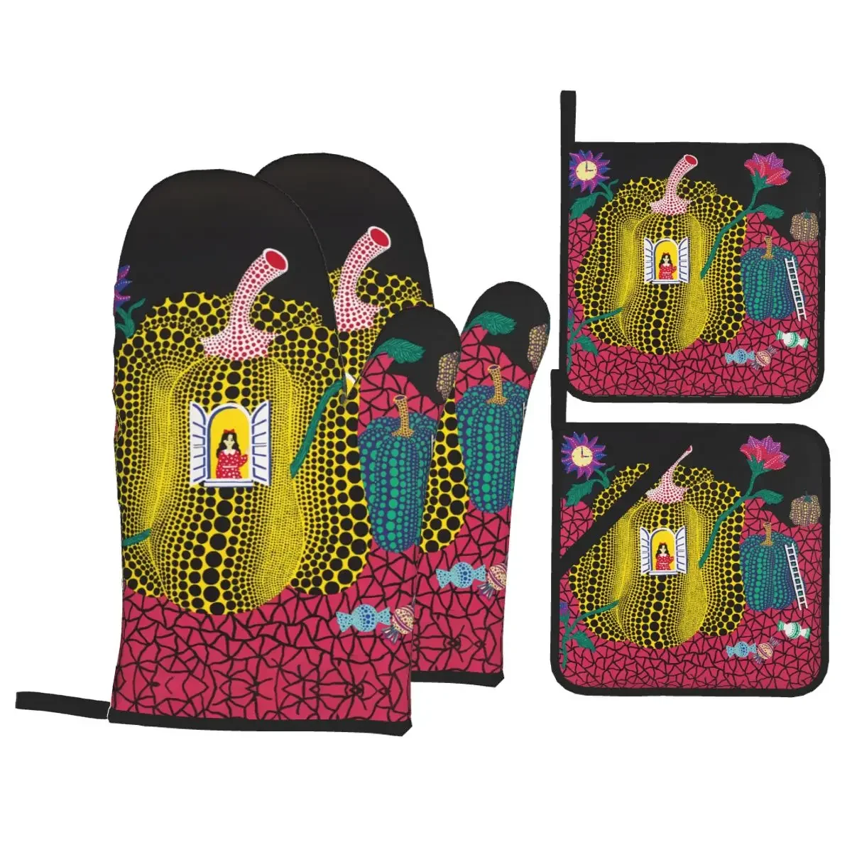 Yayoi Kusama Abstract Painting Oven Mitts and Pot Holders for Kitchen Sets of 4 Heat Resistant Cooking Baking BBQ Gloves
Yayoi Kusama Abstract Painting Oven Mitts and Pot Holders for Kitchen Sets of 4 Heat Resistant Cooking Baking BBQ Gloves