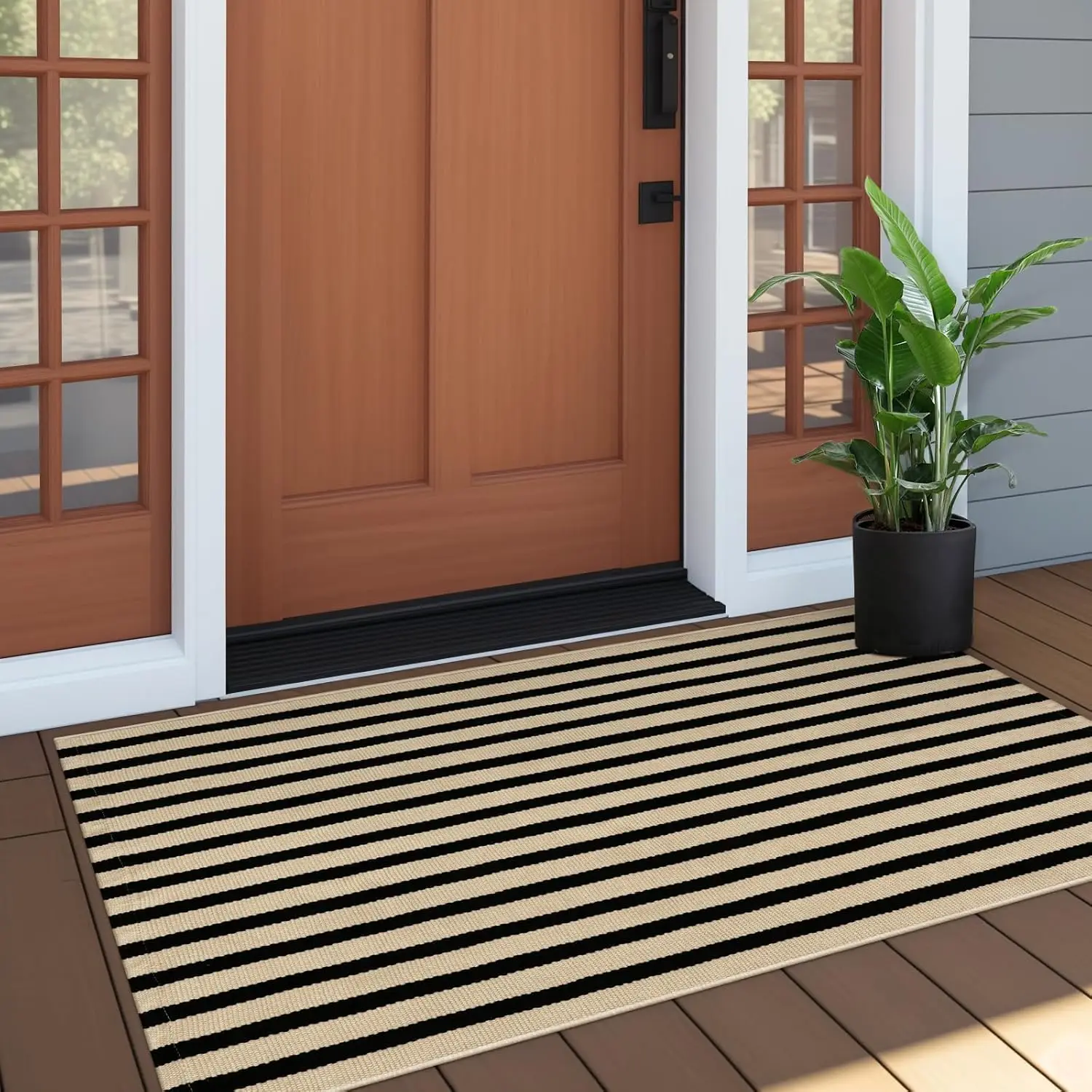 Washable Striped Outdoor Rug 24x51, Non-Slip Cotton Door Mat for Entryway, Patio, Kitchen, Black Tan
Washable Striped Outdoor Rug 24x51, Non-Slip Cotton Door Mat for Entryway, Patio, Kitchen, Black Tan