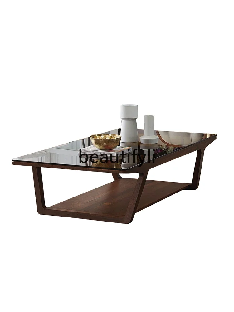 Light luxury solid wood coffee table tempered glass Italian black walnut living room storage large tea table0746
Light luxury solid wood coffee table tempered glass Italian black walnut living room storage large tea table0746