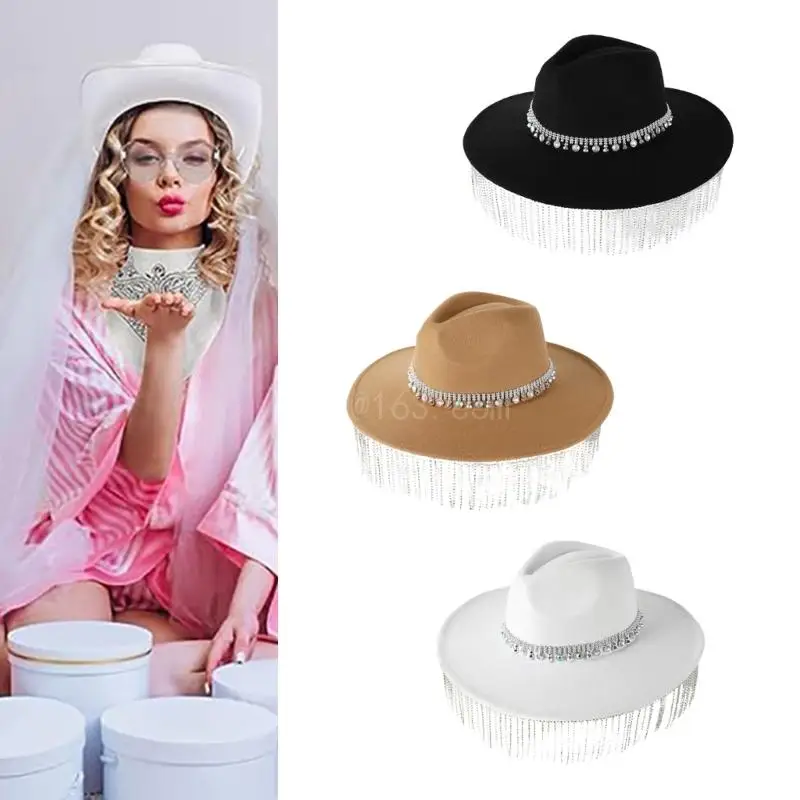 Womens Western Cowboy Cowgirl Hats with Wide Belt Rhinestones Fringe Cowgirl Hat Wide Brim Caps Party Costume
Womens Western Cowboy Cowgirl Hats with Wide Belt Rhinestones Fringe Cowgirl Hat Wide Brim Caps Party Costume