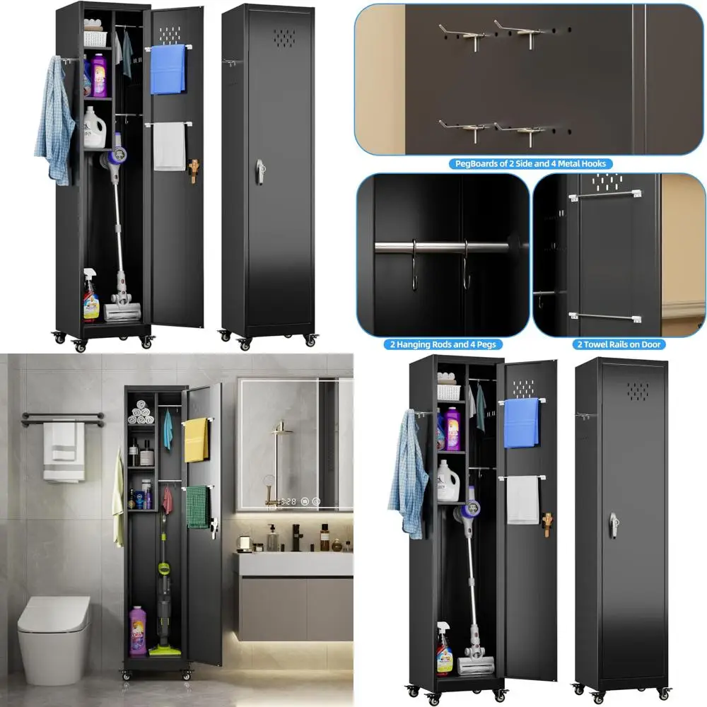 Высокий запираемый шкаф для гаража на 72 дюйма с колесами, крючками для швабр и метел, черный, требуется сборка
Высокий запираемый шкаф для гаража на 72 дюйма с колесами, крючками для швабр и метел, черный, требуется сборка