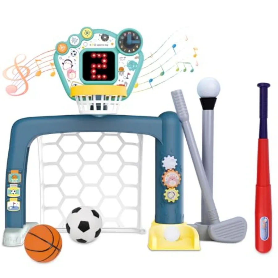 4 in 1 Adjustable Basketball Hoop Soccer Goal for Toddlers 1-3 Sports Toys with Golf Baseball Toy LED Scoreboard Music and Educ
4 in 1 Adjustable Basketball Hoop Soccer Goal for Toddlers 1-3 Sports Toys with Golf Baseball Toy LED Scoreboard Music and Educ