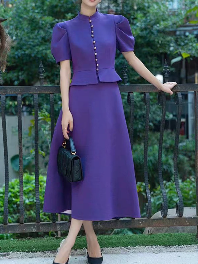 Elegant bubble short-sleeved single-breasted jacket spring and summer women's new high-waisted skirt fashion two-piece suit
Elegant bubble short-sleeved single-breasted jacket spring and summer women's new high-waisted skirt fashion two-piece suit