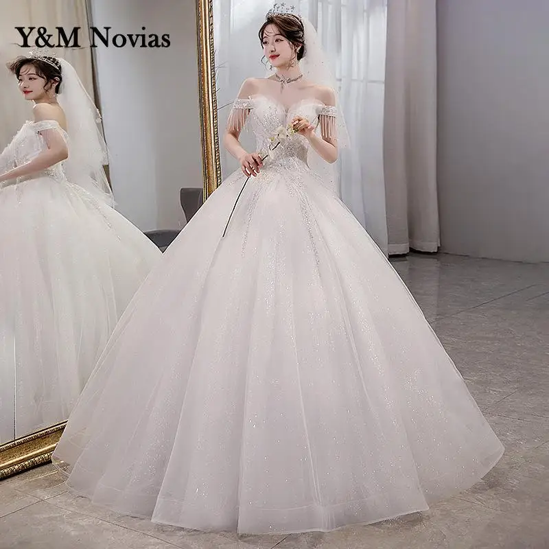 Y&m Novias Vestidos De French Light Wedding Dress 2022 New Luxury Sequined Shiny Fabric Bride Gown Off The Shoulder Plus Size
Y&m Novias Vestidos De French Light Wedding Dress 2022 New Luxury Sequined Shiny Fabric Bride Gown Off The Shoulder Plus Size