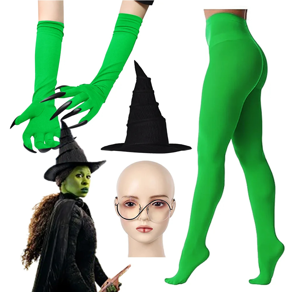 Wicked Elphaba, аксессуары для костюмов для косплея, женская шляпа для ролевых игр, очки, зеленые перчатки, носки, колготки, карнавальные наряды на Хэллоуин
Wicked Elphaba, аксессуары для костюмов для косплея, женская шляпа для ролевых игр, очки, зеленые перчатки, носки, колготки, карнавальные наряды на Хэллоуин