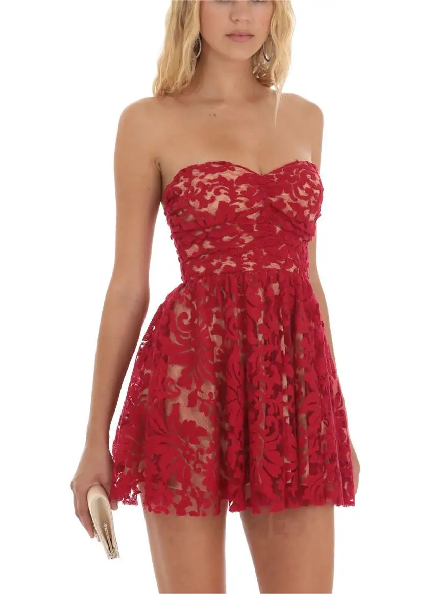 Sexy Tulle Lace Sweetheart Sleeveless A-line Mini Prom Dresses Strapless Backless Lace Up Elegant Short Party Evening Dresses
Sexy Tulle Lace Sweetheart Sleeveless A-line Mini Prom Dresses Strapless Backless Lace Up Elegant Short Party Evening Dresses