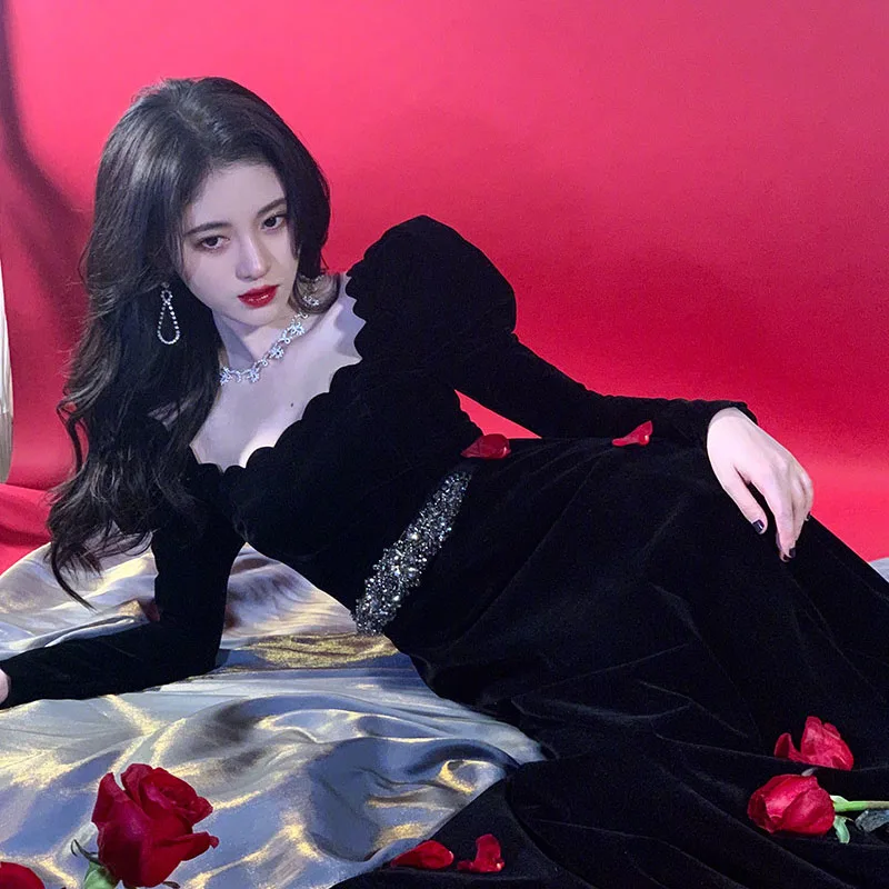 Bla Velvet Long Dr Vintage Court Sle Women's Gown for Year End Par Formal Ocn High Waist Slim Fit Maxi Dr
Bla Velvet Long Dr Vintage Court Sle Women's Gown for Year End Par Formal Ocn High Waist Slim Fit Maxi Dr