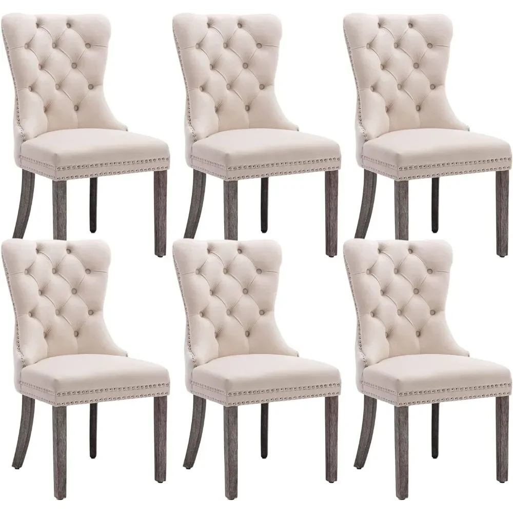 Velvet Dining Chairs Set of 6, Tufted Dining Room Chairs with Nailhead Ring Pull Trim, Upholstered Dining Chairs
Velvet Dining Chairs Set of 6, Tufted Dining Room Chairs with Nailhead Ring Pull Trim, Upholstered Dining Chairs