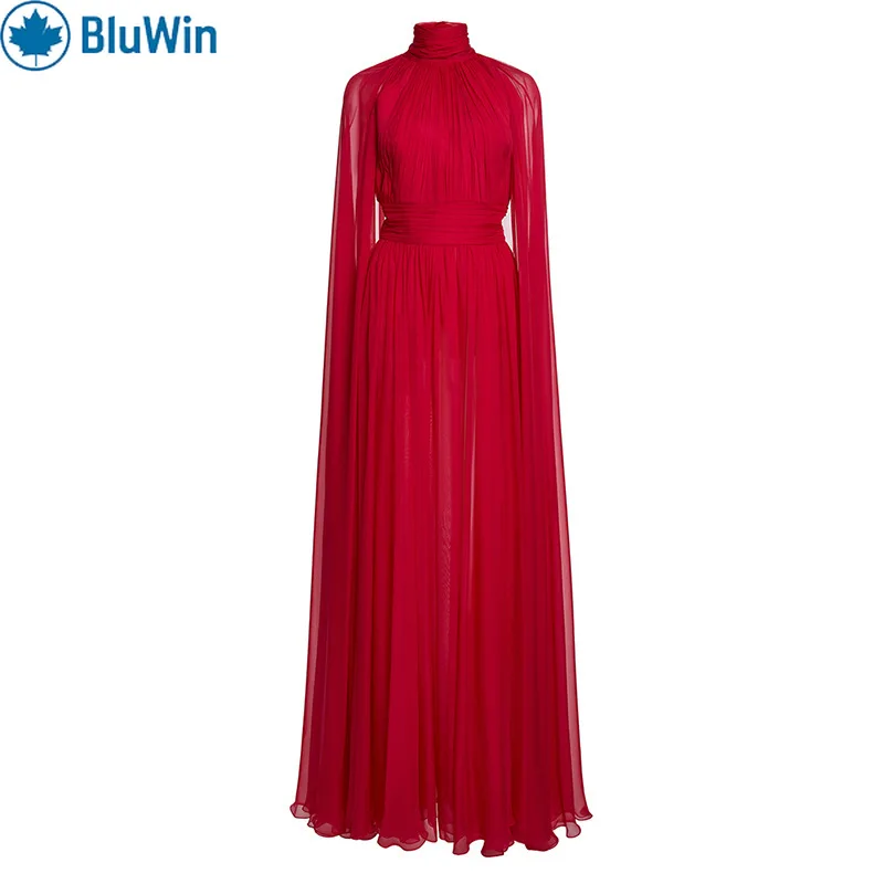 BluWin Red Cape Gown Dress – High-Neck Pleated Chiffon Maxi Dress with Flowing Cape & Ruched Waist for Evening
BluWin Red Cape Gown Dress – High-Neck Pleated Chiffon Maxi Dress with Flowing Cape & Ruched Waist for Evening