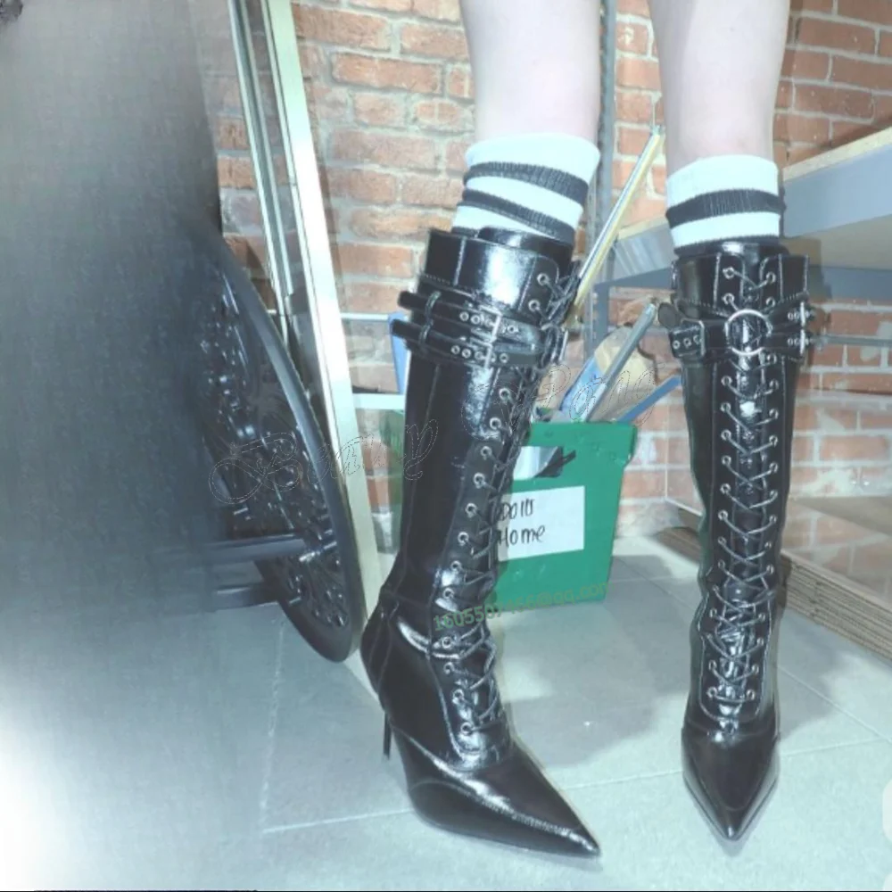 Black Belt Decor Boots Front Cross Tied Pointed Toe Thin Heel Shoes for Women High Heels Shoes New Arrival Zapatos Para Mujere
Black Belt Decor Boots Front Cross Tied Pointed Toe Thin Heel Shoes for Women High Heels Shoes New Arrival Zapatos Para Mujere