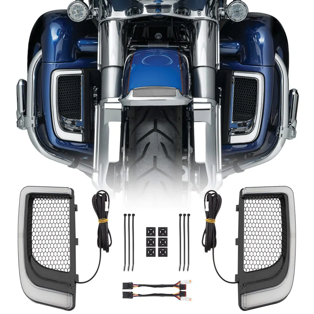 2x Motorcycle LED Light Turn Signal Lamps Fairing Lower Grills Clear Lens For Harley-Davidson Electra Glide Tri Glide Road Glide 
2x Motorcycle LED Light Turn Signal Lamps Fairing Lower Grills Clear Lens For Harley-Davidson Electra Glide Tri Glide Road Glide