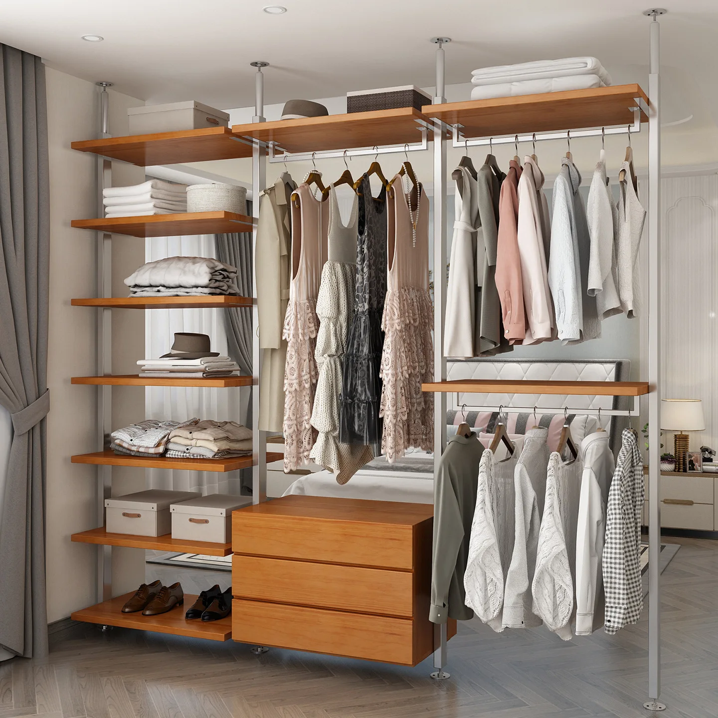 Metal wardrobe 2026 new popular household solid wood steel frame cloakroom open bedroom indomitable hanger
Metal wardrobe 2026 new popular household solid wood steel frame cloakroom open bedroom indomitable hanger