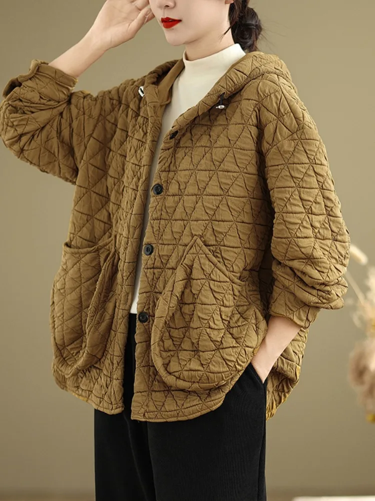 Fashionable Quilted Cotton Jacket Women's Winter Thickened Lightweight Warm Casual Hoodie Coat with Big Pockets Knitted Fabric
Fashionable Quilted Cotton Jacket Women's Winter Thickened Lightweight Warm Casual Hoodie Coat with Big Pockets Knitted Fabric