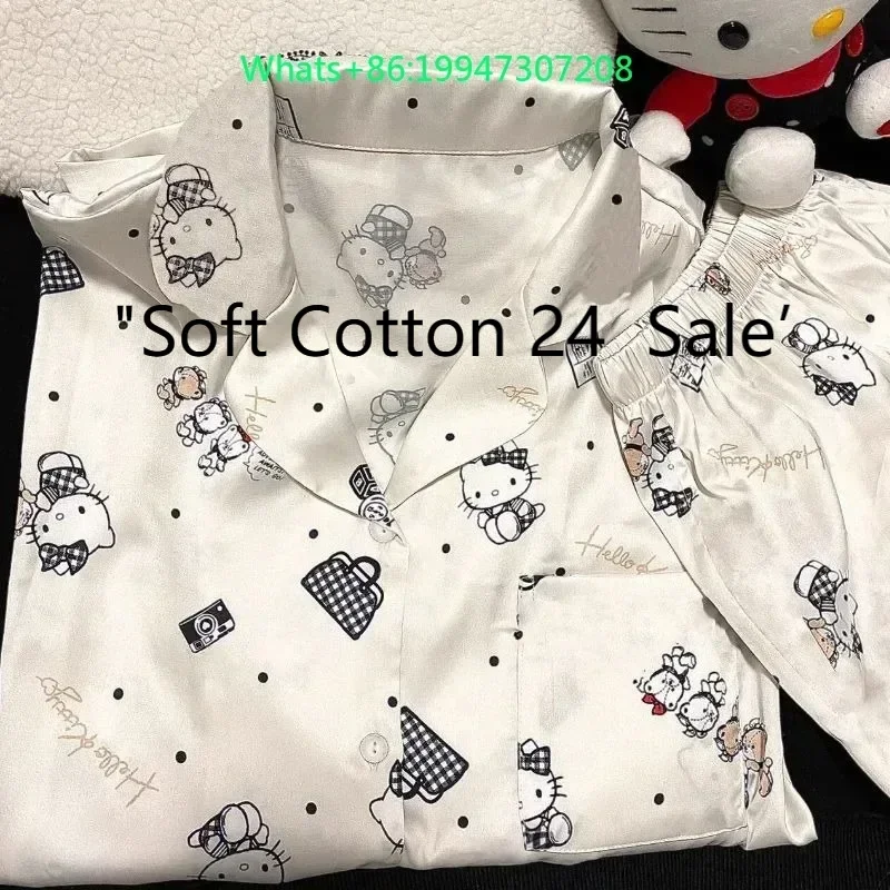 Новые летние пижамы из ледяного шелка с лацканами и рисунком Hello Kitty, женские шорты с короткими рукавами, кардиган, можно носить из домашней одежды
Новые летние пижамы из ледяного шелка с лацканами и рисунком Hello Kitty, женские шорты с короткими рукавами, кардиган, можно носить из домашней одежды