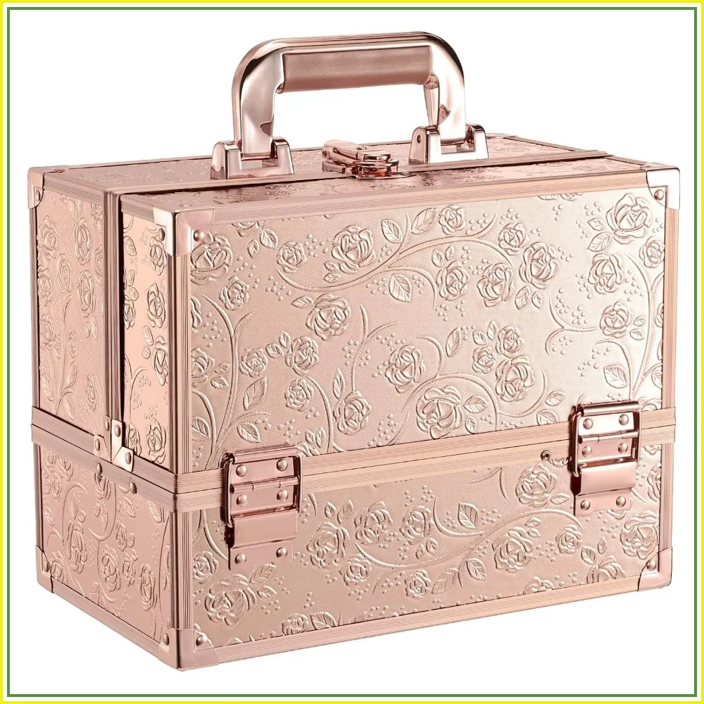 11.8 Inch Large Makeup Case with Mirror, 3 Trays Travel Cosmetic Organizer Box, Portable Storage for Makeup & Nail Kits, Rose Gold Floral
11.8 Inch Large Makeup Case with Mirror, 3 Trays Travel Cosmetic Organizer Box, Portable Storage for Makeup & Nail Kits, Rose Gold Floral