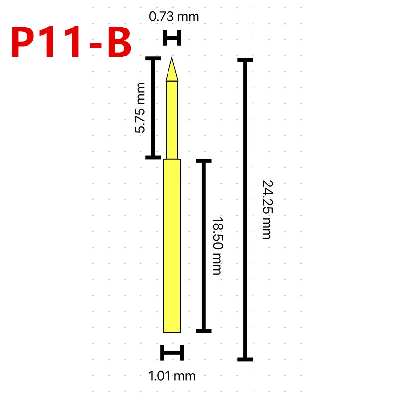 100PCS/Pack P11-B1 Spring Test Probe Straight Up Pointed Test Diameter 1.02mm Length 24.25mm for PCB Pogo Pin
100PCS/Pack P11-B1 Spring Test Probe Straight Up Pointed Test Diameter 1.02mm Length 24.25mm for PCB Pogo Pin