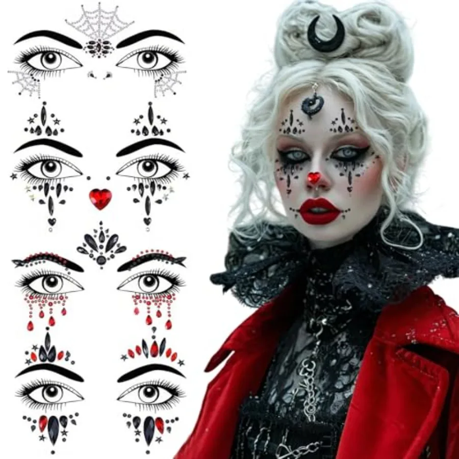 4 Pack Face Gems Jewels Tattoos for Halloween, Glitter Rhinestones Day of the Dead Skull Spider Web Clown Crystals Makeup Stick
4 Pack Face Gems Jewels Tattoos for Halloween, Glitter Rhinestones Day of the Dead Skull Spider Web Clown Crystals Makeup Stick