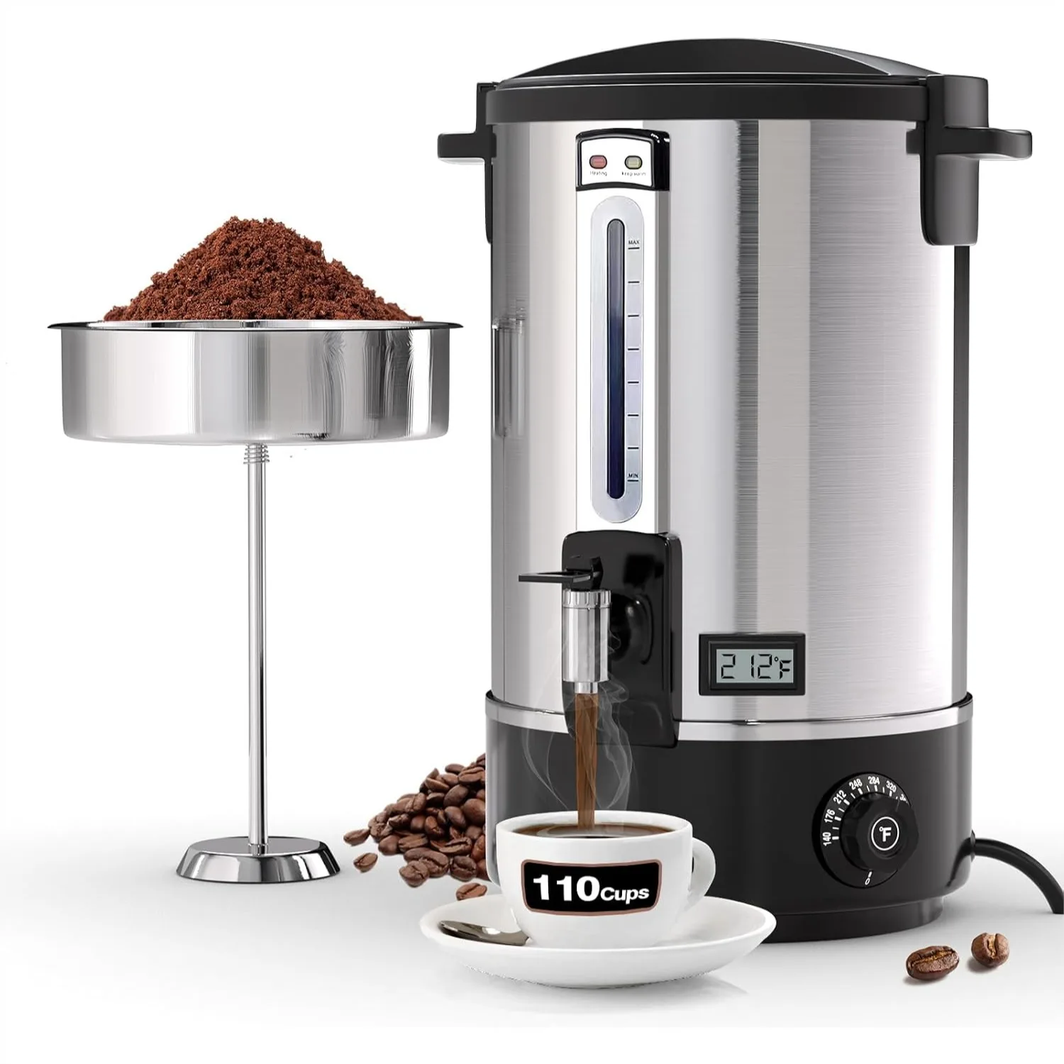 Stainless Steel Coffee Urn 110-Cup 16L Fast Brew Hot Beverage Dispenser with Thermometer for Wedding Party Catering
Stainless Steel Coffee Urn 110-Cup 16L Fast Brew Hot Beverage Dispenser with Thermometer for Wedding Party Catering