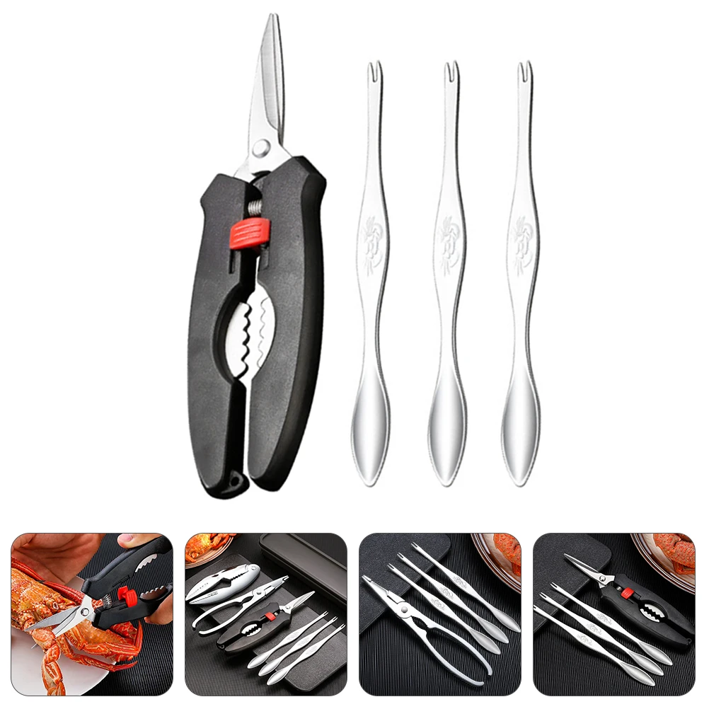 4pcs Crab Peeling Tool Set Spring Scissors 180 Stretch Opening Seafood Crackers Leg Scissor Kitchen Bar Tools 
4pcs Crab Peeling Tool Set Spring Scissors 180 Stretch Opening Seafood Crackers Leg Scissor Kitchen Bar Tools