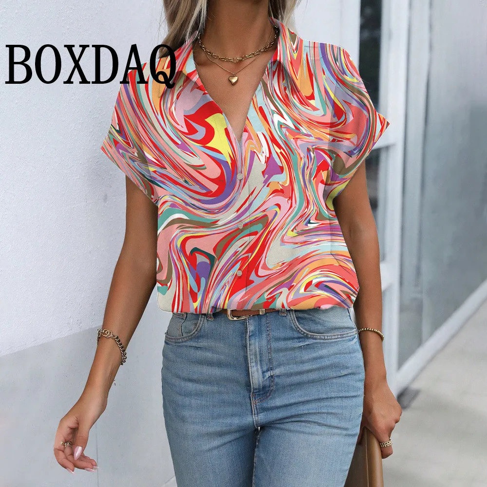 New 2025 Summer Short Sleeve Shirts Painted Elegant Fashion Abstract 3D Print Blouses Casual Loose Button Laple Office Lady Tops
New 2025 Summer Short Sleeve Shirts Painted Elegant Fashion Abstract 3D Print Blouses Casual Loose Button Laple Office Lady Tops