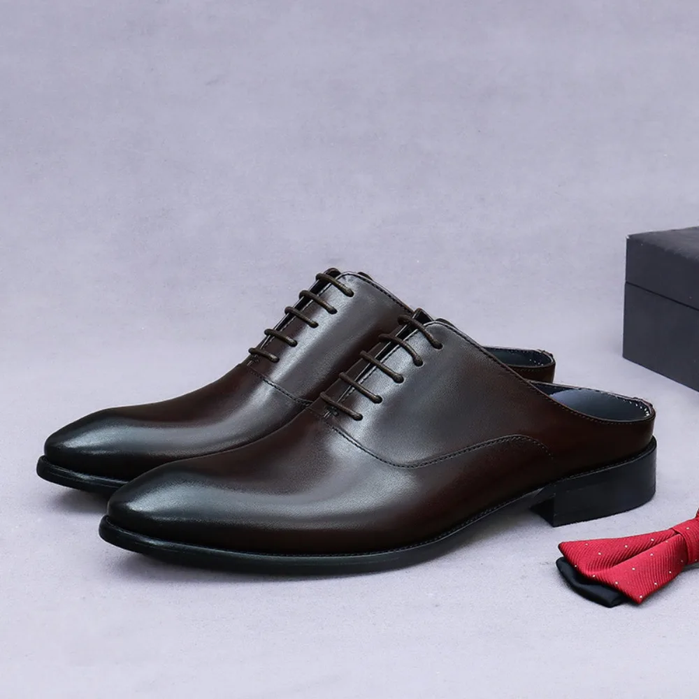 Men's Lazy Slip-On Lace-Up Cap-Toe Mules | Genuine Cowhide, Backless, Fashionable Business Casual Leather Slippers
Men's Lazy Slip-On Lace-Up Cap-Toe Mules | Genuine Cowhide, Backless, Fashionable Business Casual Leather Slippers