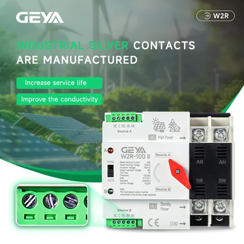 Din Rail ATS for PV and Inverter Dual Power Automatic Transfer Selector Switches Uninterrupted Power 2P 4P AC 110V AC 230V 125A