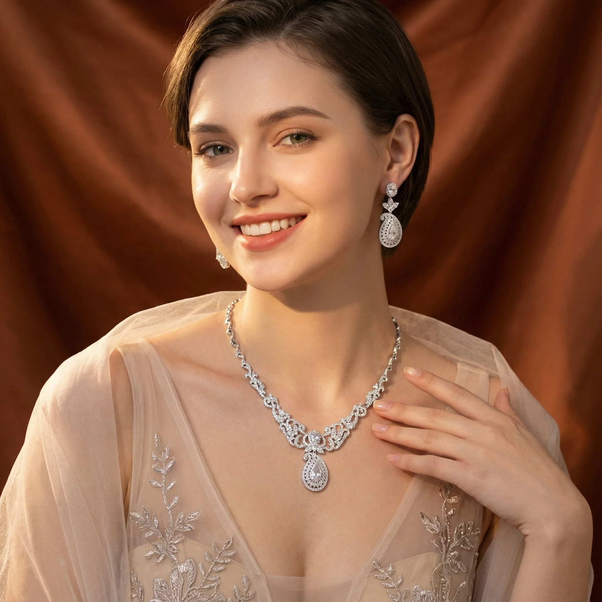 Hot Sale Water Drop Zircon Inlaid Jewelry Set, Elegant Necklace & Earrings, Matching Accessories for Dinner & Party, Wholesale
Hot Sale Water Drop Zircon Inlaid Jewelry Set, Elegant Necklace & Earrings, Matching Accessories for Dinner & Party, Wholesale