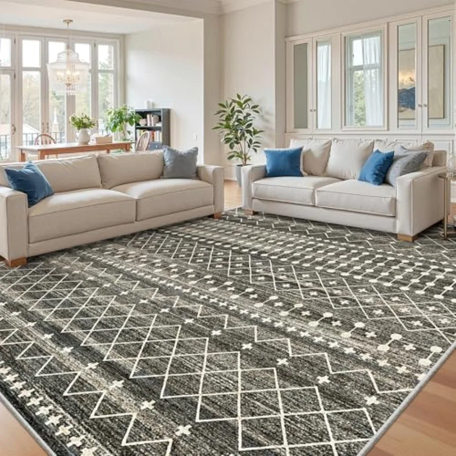 8x10 Area Rug for Living Room, Moroccan-style washable low-pile rug in black, non-slip backing, foldable soft indoor floor carp
8x10 Area Rug for Living Room, Moroccan-style washable low-pile rug in black, non-slip backing, foldable soft indoor floor carp