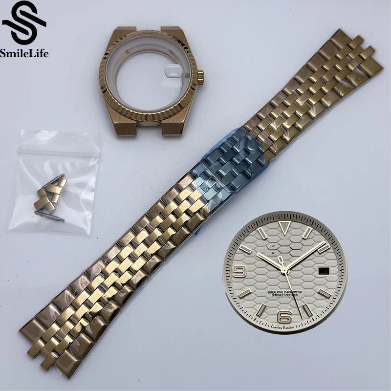 SmileLife 39.5mm Land-Dweller RoseGold Watch Case With Strap With 33.8mm Dial Green Lume Sapphire Glass Fit NH35 Movement
SmileLife 39.5mm Land-Dweller RoseGold Watch Case With Strap With 33.8mm Dial Green Lume Sapphire Glass Fit NH35 Movement