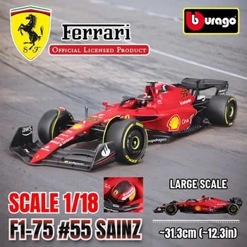 Bburago 1:18 Scuderia Ferrari Racing #16 Leclerc #55 Sainz Replica Car Model Scale Formula 1 Miniature Figure Kid Xmas Gift Toy