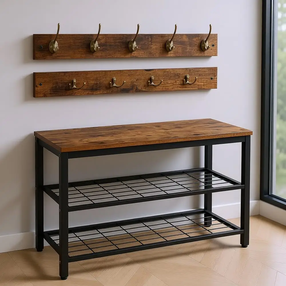 Rustic Brown Entryway Bench with Coat Rack and Shoe Storage
Rustic Brown Entryway Bench with Coat Rack and Shoe Storage