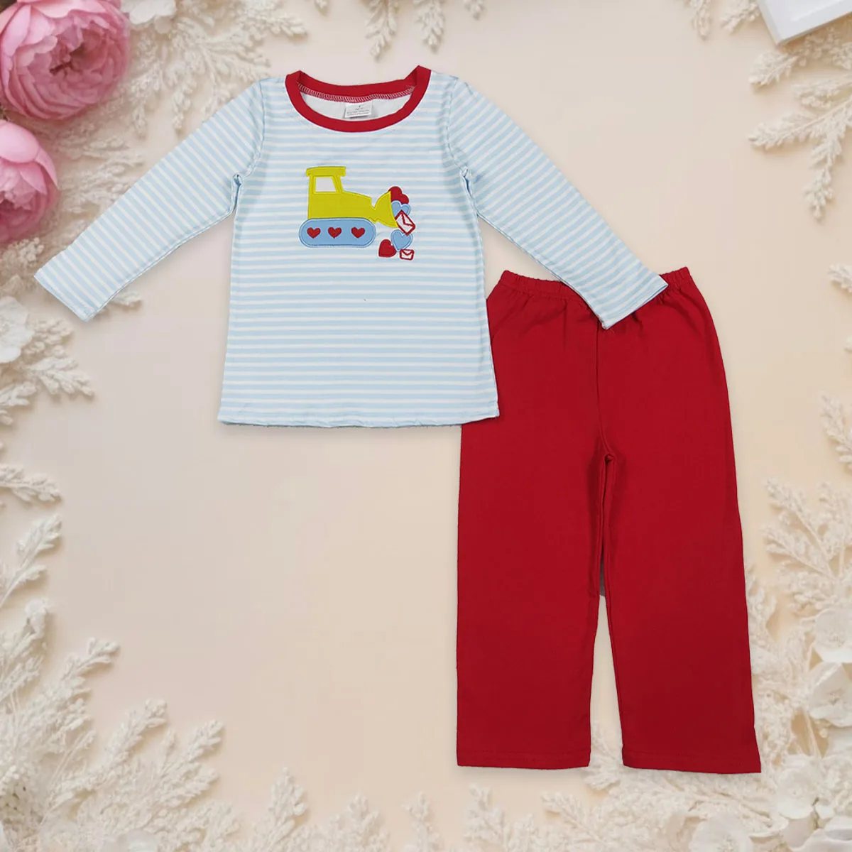 Baby Boy Clothes Kids Set Toddler Embroidery Hearts Excavator Stripe Pullover Top T-shirt Children Cotton Pants Outfit Wholesale
Baby Boy Clothes Kids Set Toddler Embroidery Hearts Excavator Stripe Pullover Top T-shirt Children Cotton Pants Outfit Wholesale