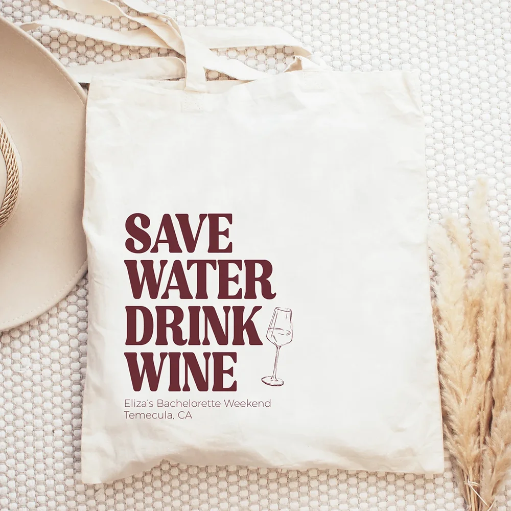 Custom Bachelorette Party Tote Bag Save Water Drink Wine Canvas Bag Hen Party Decoration Supplies Bridal Shower Bride To Be Gift
Custom Bachelorette Party Tote Bag Save Water Drink Wine Canvas Bag Hen Party Decoration Supplies Bridal Shower Bride To Be Gift