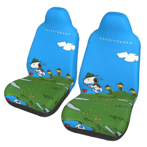 Snoopys Cartoon Dog Car Seat Cover Flexible Seat Covers Set Of 2 Universal Fit for Cars Sedans SUV and Truck