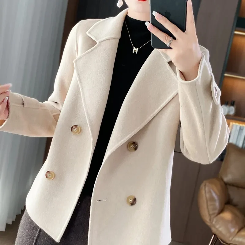 Double-faced Woolen Coat Women Short Overcoat Streetwear Wool Jacket Double-breasted Casual Cashmere Blazers Autumn Winter 2025
Double-faced Woolen Coat Women Short Overcoat Streetwear Wool Jacket Double-breasted Casual Cashmere Blazers Autumn Winter 2025