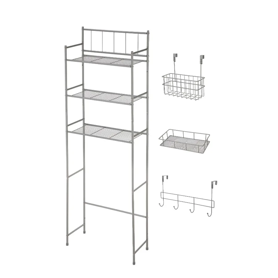 Over-the-Toilet Bathroom Storage Shelf Unit Set with Space Saver Basket and Hooks Satin Nickel 4-Piece
Over-the-Toilet Bathroom Storage Shelf Unit Set with Space Saver Basket and Hooks Satin Nickel 4-Piece