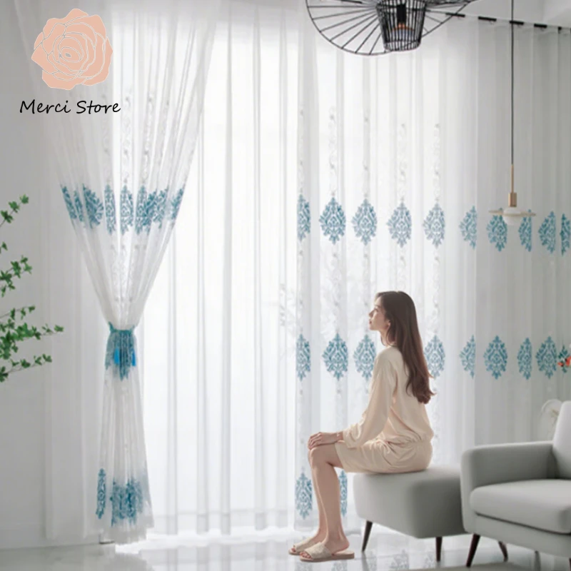 Nordic Tropical Leaf Embroidered Sheer Curtains for Living Room Bedroom Balcony Fresh Blue Voile Drapes Custom Made Tulle
Nordic Tropical Leaf Embroidered Sheer Curtains for Living Room Bedroom Balcony Fresh Blue Voile Drapes Custom Made Tulle